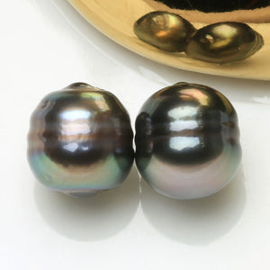 3A 7–8mm Peacock Tahitian Baroque Pearl Pair, Undrilled or Half Drill