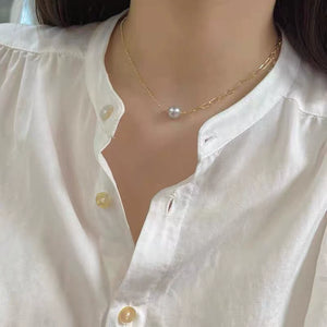 S925 Sterling Silver or Gold Necklace Setting for 8–16mm Half-Drilled Pearls, Paperclip Chain DIY Mount for Custom Pearl Jewelry