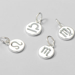 S925 Sterling Silver Twelve Constellation Pendant, DIY Beaded Rope Bracelet Necklace Accessories, 8.2mm & 9.2mm