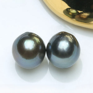 3A 7–8mm Peacock Tahitian Baroque Pearl Pair, Undrilled or Half Drill