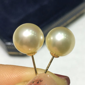 4A 8–14mm Light Golden South Sea Pearl Stud Earrings in 18K Gold