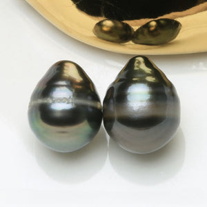 3A 7–8mm Peacock Tahitian Baroque Pearl Pair, Undrilled or Half Drill