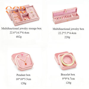 7 Piece Pink Velvet Jewelry Box Set Custom Logo Packaging Display