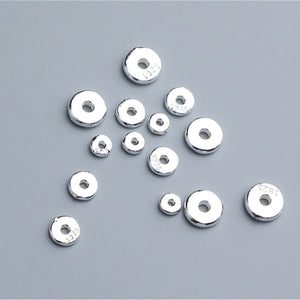 10pcs S925 Sterling Silver Geometric Glossy Round Disc Spacer Beads 4-8mm
