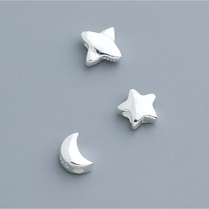 10pcs S925 Vegan Silver Star & Moon Spacer Beads - Glossy Geometric