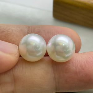 5A 12-13mm 2 pcs Australian South Sea White Pearl Pair, Natural Round Undrilled Loose Pearls for Custom Earrings, Super High Mirror Luster