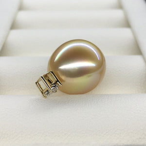 5A 13–14mm Oval Golden South Sea Pearl Pendant, 18K Gold Diamond Drop Setting, Teardrop Sea Pearl Diana Style, Custom Color Match