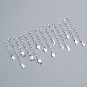 S925 Sterling Silver Heart Star Moon Tail Chain, Water Drop Extension Chain