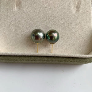 3A Tahitian Black Pearl Earrings 8–14mm in 18K Gold for Women