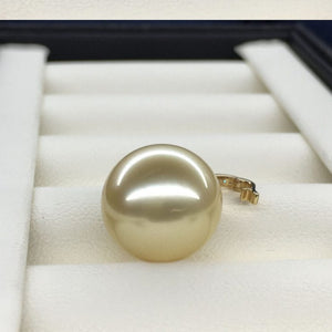 5A 13–14mm Natural Golden South Sea Pearl Pendant, Teardrop Pearl in 18K Gold Diamond Clip Bail, Universal Cap Setting Drop Jewelry