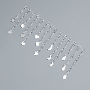 S925 Sterling Silver Heart Star Moon Tail Chain, Water Drop Extension Chain