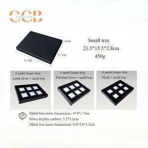 Square Metal Gemstone Display Tray with Glass Top Storage Boxes