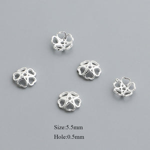 10pcs S925 Sterling Silver Heart Flower Bead Cap