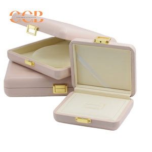 Luxury nude PU leather jewelry box for ring earrings necklace storage