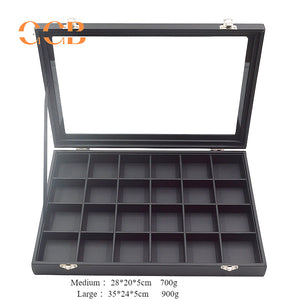 Black Leather Jewelry Display Box with Lid, Medium or Large Size
