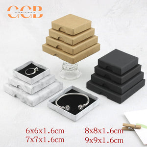 10pcs 1.6cm thin jewelry box set, kraft brown white marble black, luxury packaging for rings earrings bracelets, flat gift boxes