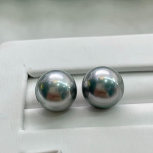 5A 9–14mm Matched Round Tahitian Pearl Pair, Platinum Grey Beads