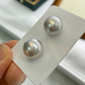 4A 12-13mm Round Australian South Sea Pearl Pair, Natural Gray White Sea Pearls with Strong Luster Slight Blemish for Earrings Jewelry