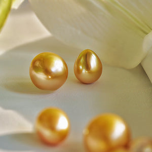 5A 11-15mm Drop Golden South Sea Pearl, Deep Gold Iridescent Tear Shape Sea Pearl, Undrilled Loose Bead for Pendant Earring Custom Jewelry