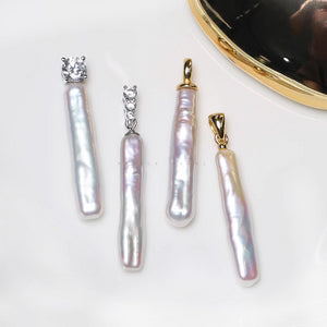 5A Baroque Freshwater Pearl Pendant, Toothpick Shape with S925 Bail