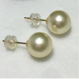 4A 8–14mm Light Golden South Sea Pearl Stud Earrings in 18K Gold