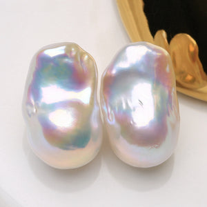 4A Flameball Baroque Pearl Pair 12×21mm Natural White