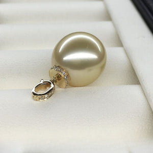 5A 13–14mm Natural Golden South Sea Pearl Pendant, Teardrop Pearl in 18K Gold Diamond Clip Bail, Universal Cap Setting Drop Jewelry