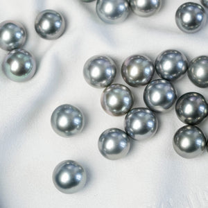 4A 9–14mm Matched Round Tahitian Pearl Pair, Platinum Grey Mirror Luster Sea Pearls, Natural Undrilled Beads for Earrings or Pendant