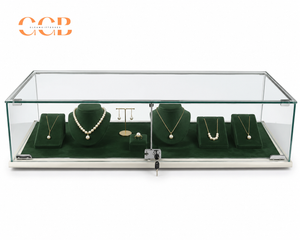 Lockable Glass Jewelry Display Case with Sliding Doors | Countertop Display Cabinet for Pearl, Necklace & Gemstone Display