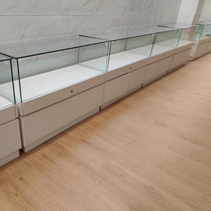 Glass Jewelry Display Cabinet with Lock - Floor Standing Store Showcase (Black/White)