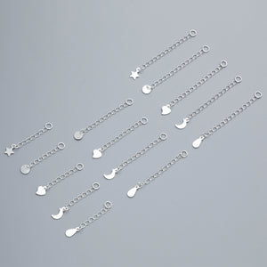 S925 Sterling Silver Heart Star Moon Tail Chain, Water Drop Extension Chain