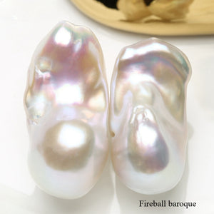 4A Flameball Baroque Pearl Pair 12×21mm Natural White