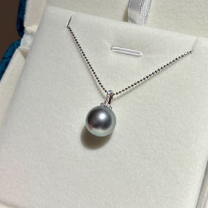 4A 9–13mm Platinum Grey Tahitian Pearl Pendant Necklace, Natural Round Sea Pearl on 45cm Adjustable 925 Silver Chain, Elegant Jewelry