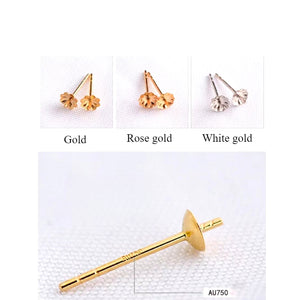 18K Gold Earring Posts with Backs for 2–14mm Pearls, DIY Stud Parts