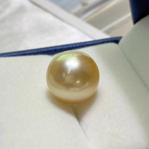 4A 10–14mm Medium Golden South Sea Pearl, Natural Round Saltwater Loose Pearl, Strong Luster Slightly Blemished Bead for Jewelry DIY
