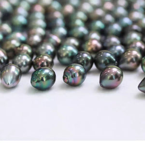 3A 9–12mm Peacock Green Tahitian Pearl Drop Oval Bead, Natural Sea Pearl with Ridges, Loose Undrilled for Pendant Ring Earring Custom