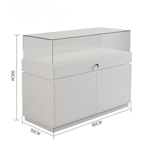 Glass Jewelry Display Cabinet with Lock - Floor Standing Store Showcase (Black/White)