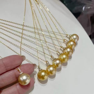 South Sea Gold Pearl Pendant, Deep Golden Round Pearl with 18K Bail