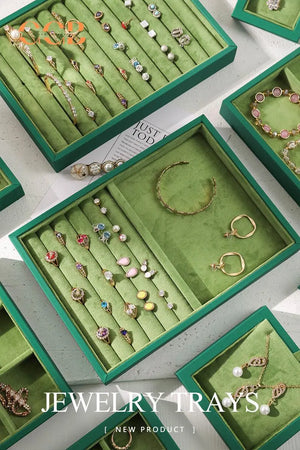 Green Velvet Jewelry Display Tray with Lid