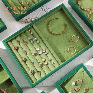 Green Velvet Jewelry Display Tray with Lid