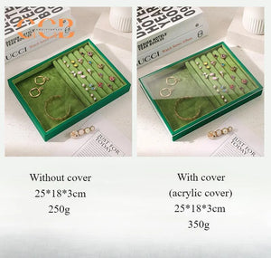 Green Velvet Jewelry Display Tray with Lid