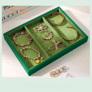 Green Velvet Jewelry Display Tray with Lid