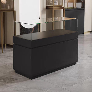 Glass Jewelry Display Cabinet with Lock - Floor Standing Store Showcase (Black/White)