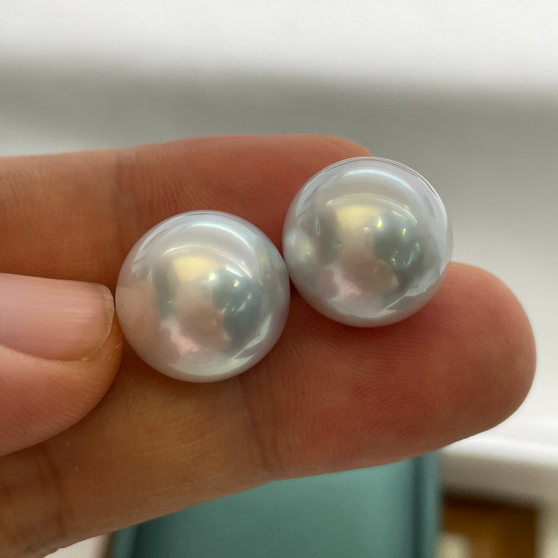 4A 12-13mm Near Round Australian South Sea Pearl Pair, Cool White Pearls Extra Bright Luster Slight Blemish Clean Front for Earrings Jewelry