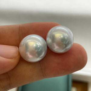 4A 12-13mm Near Round Australian South Sea Pearl Pair, Cool White Pearls Extra Bright Luster Slight Blemish Clean Front for Earrings Jewelry