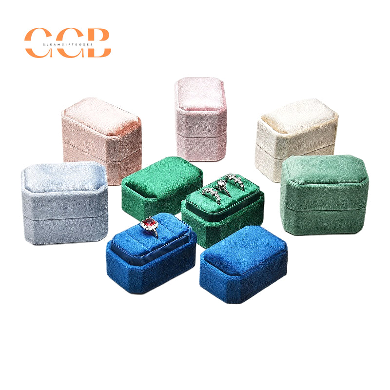 Portable eight-sided velvet jewelry storage box set