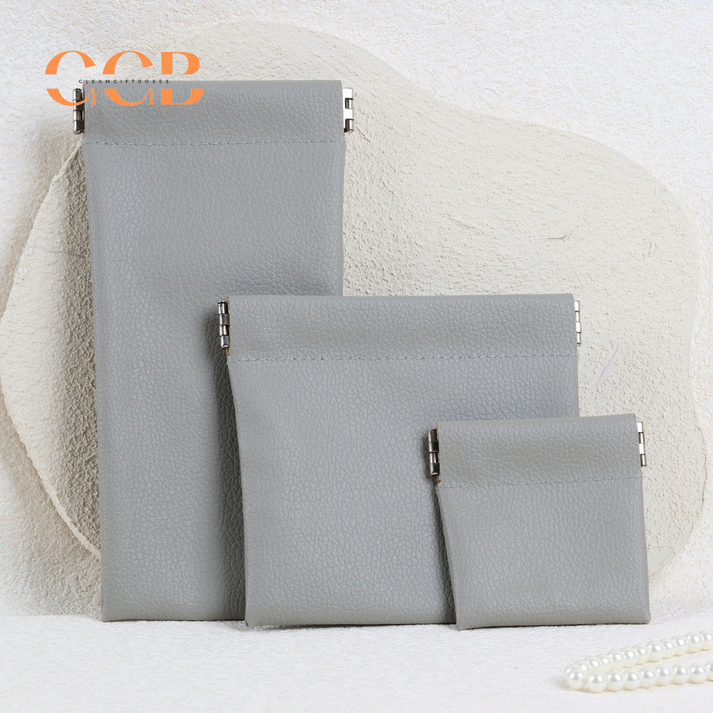20pcs Lychee Pattern Faux Leather Snap Pouch | Custom LOGO Multi-Functional Storage Bag for Jewelry, Glasses & Necklaces