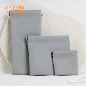 20pcs Lychee Pattern Faux Leather Snap Pouch | Custom LOGO Multi-Functional Storage Bag for Jewelry, Glasses & Necklaces