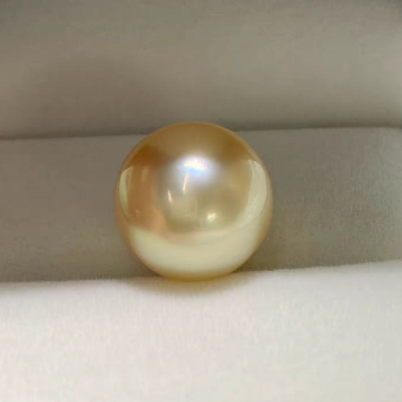 4A 10–14mm Medium Golden South Sea Pearl, Natural Round Saltwater Loose Pearl, Strong Luster Slightly Blemished Bead for Jewelry DIY