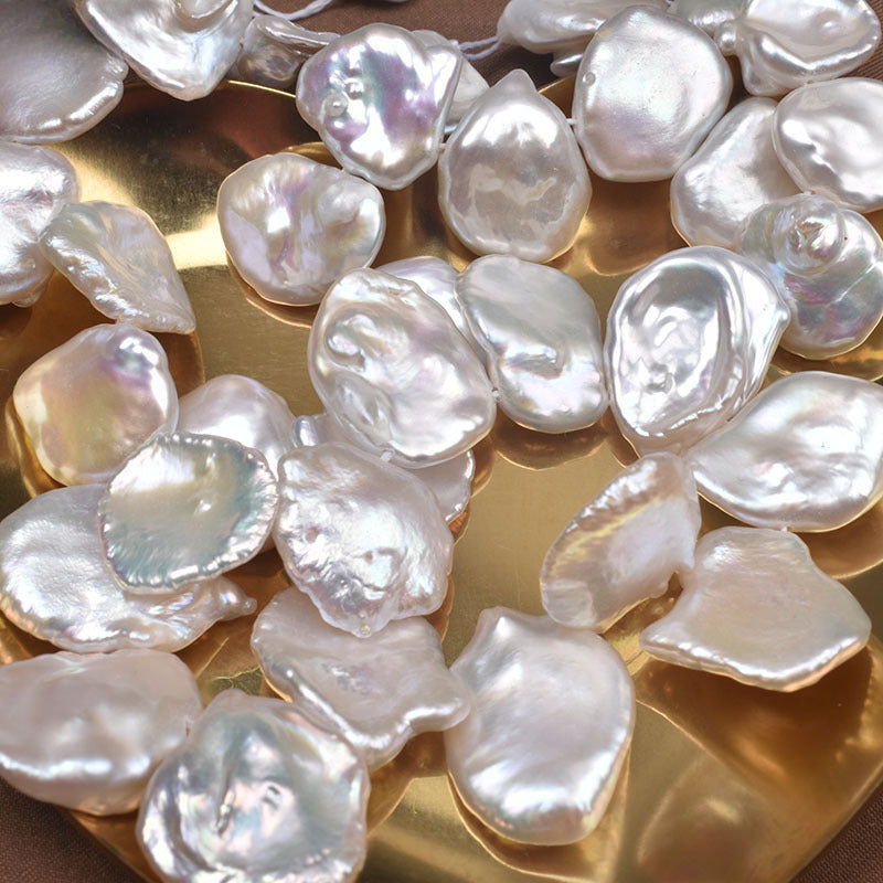 4A 14–16mm Petal Baroque Pearls, Flat Irregular Multi-Hole Beads